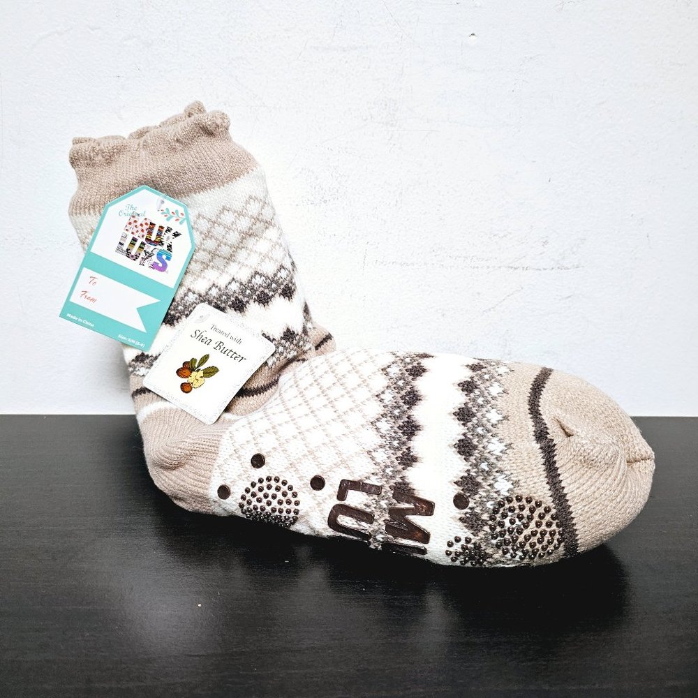 MUK LUKS Faux Shearling Cabin Sock with Scallop Trim - Ivory - L/XL (8.5 - 11)